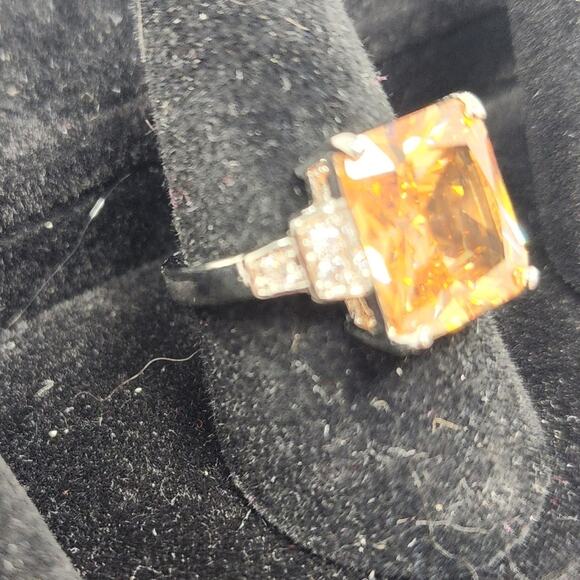 Princess Cut Champagne & Cubic Zirconia Rose Gold Ring Gift Silver Womens Size 7 - Picture 8 of 11